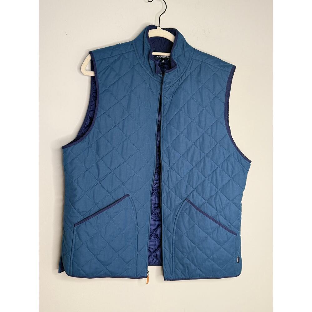 Crown & Ivy Teal Quilted Vest Mens Full Zip Lined Pockets Size L Golf EUC